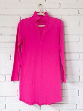 Frank & Eileen Nicole Popover Long Sleeve Henley Shirt Dress Bubblegum Pink XS